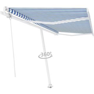 fritstående markise 450x300 cm automatisk betjening blå/hvid
