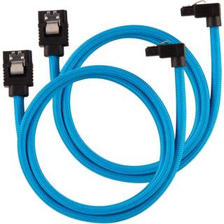 CORSAIR Premium Sleeved SATA Data Cable Set with 90_ Connectors_ Blue_ 60cm