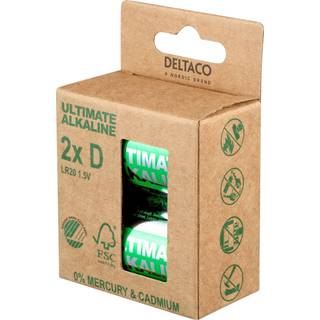 Deltaco Ultimate Alkaline D-batteri, 2-pack