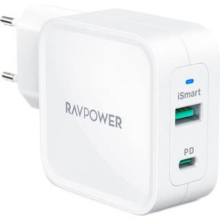 RAVPower 2-port 65W USB-A & USB-C Oplader, Hvid