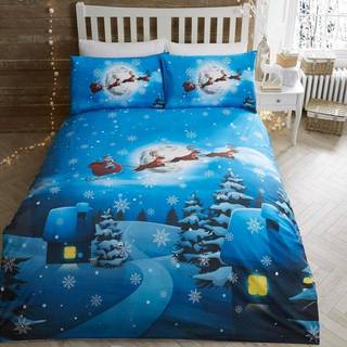 Bedlam Bedlam Blue Santa Glow in the Dark Christmas Duvet Cover and Pillowcase Set