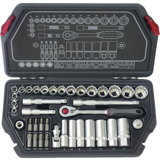BATO Topnøglesæt 3/8" SplineLock 6-24mm kort. 8-19mm lang. 39 dele. (1232)