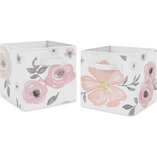 Sweet Jojo Designs Pink og Gray Watercolor Blomsterbart stofopbevaring Cube Bins Boxes Arrang?r Toys Kids Baby Childrens til samling S?t p? 2