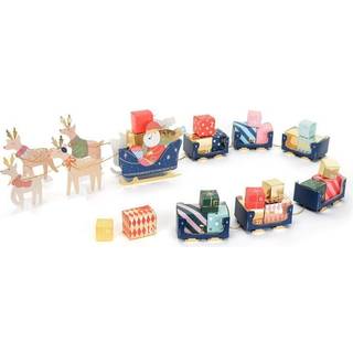 Julekalender med Santa's Slæde, 36 stk. papirelementer og 3 snore i forskellige farver - Gør-det-selv sæt