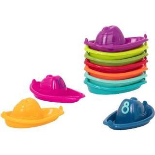 BATTAT - 10 BAD BOATS - Numered & Stackable Bathtime Toys - Flydende legetøjsbåde til Bath Pool Beach - Uddannelseslegetøj - 6 måneder - Stackin