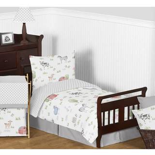 S?d jojo designer husdyr dreng pige sm?barn b?rneb?rn dyne str?else s?t - 5 stykker dyne sham og ark - akvarel bondeg?rd gitter heste ko f?r svin