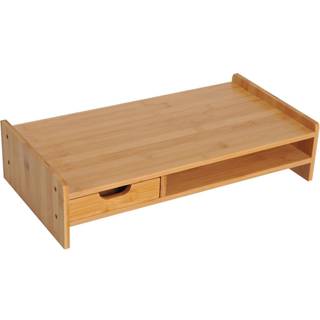 HOMCOM Laptop and Screen Stand PC Plinth Stand TV Computer Desktop Organiser W/Drawer Bamboo Aosom UK