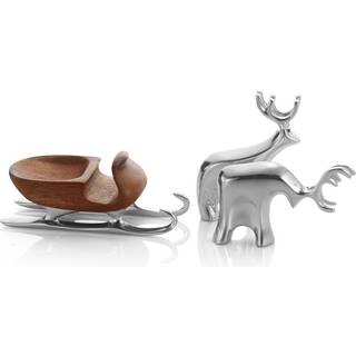 Nambe Christmas Ornament Miniature Sleigh With Reindeer Set - 3 -stykker Minimalistiske Metal Miniature Reindeer Figures og tr?ll?de - Lavet af N