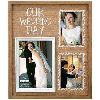 Malden International Designs Burlap Wall Sentimenter Silkscreened """" Vores bryllupsdag """" Billedramme 3 Mulighed 2-4x6 & 1-5x7 solbrun