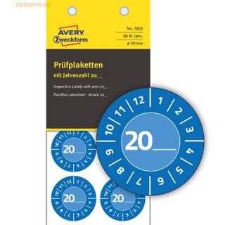 Avery 7903 Blå inspektionsetiket Vinyl Ø30mm udfyld selv årstal (80stk)