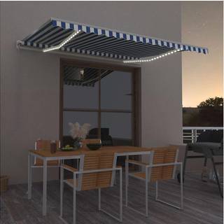markise m. LED + vindsensor 400x350 cm automatisk blå og hvid