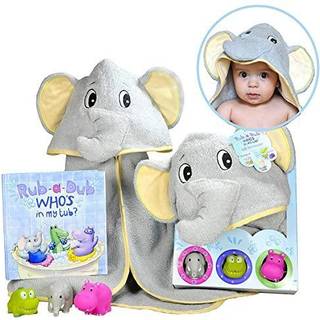 Tickle & Main Rub-A-Dub Gift Set 5-Piece Bath Set inkluderer elefant Hooded Howel 3 Jungle Safari Squirt Toys and Book for Boys and Girls!