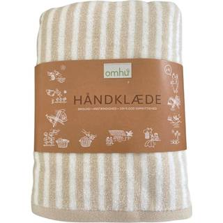 Omhu - Frotté Velour stribet Håndklæde - Sand/Hvid