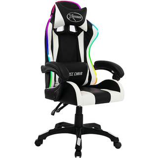 gamingstol m. LED-lys RGB-farver kunstlæder hvid og sort