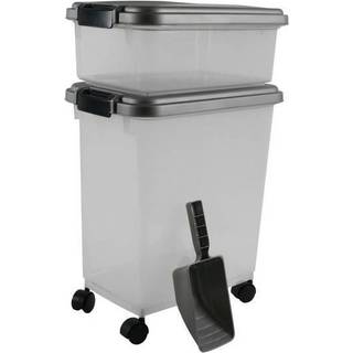 Iris USA Dog Food Storage Container 30 lbs & 11 lbs Combo Cat Food Storage Container Dog Treat Container Airtight Stackable 2-Cup Scoop Wheels Ea