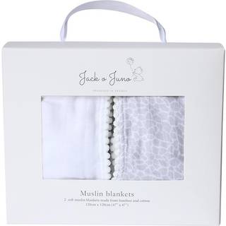 Jack o Juno Pom Pom musselintæppe 120x120 cm 2-pak Pearl & Giraffe gray
