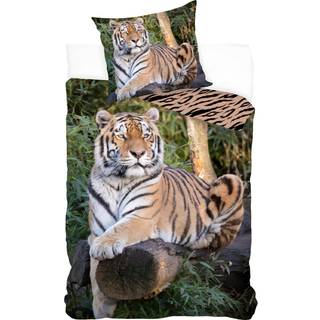 Sengetøj 140x200 cm - Tiger sengesæt med 2 i 1 design - Sengelinned i 100% bomuld