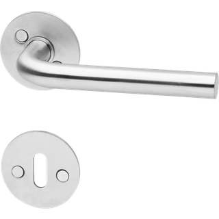 Habo dørgreb l-form 16mm rustfri 2mm massive rosetter og nøgleskilte cc30mm
