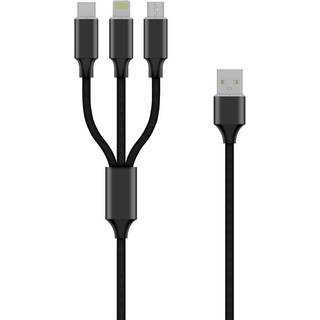 Forever 3-i-1 USB kabel - USB-C /Lightning / mikroUSB oplader kabel 1.2m - Sort