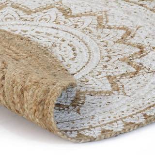 gulvtæppe flettet jute med print 210 cm rund