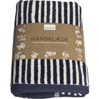 Omhu - Frotté Velour stribet Håndklæde - Navy/Hvid