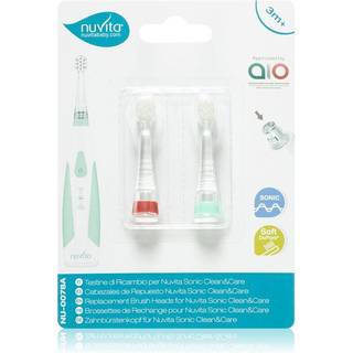 Nuvita Sonic Clean&Care Replacement Brush Heads Erstatningshoveder til batteridrevet sonisk tandbørste til babyer Sonic Clean&Care Small Red/Green 3 m - 2 stk.
