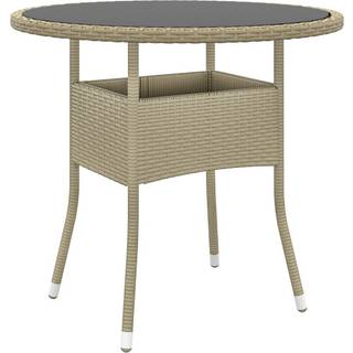 havebord Ø80x75 cm hærdet glas og polyrattan sort
