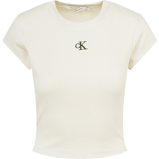 Slim Cropped Ribbed T-shirt - White - XL