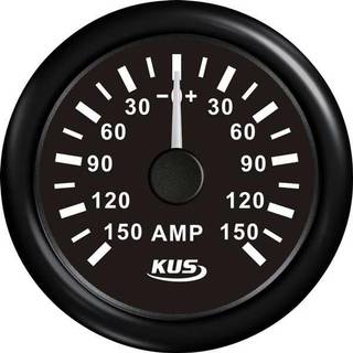 Amperemeter KUS, dugfri, Ø52 mm, 12 V / 24 V, shunt, sort + 150A shunt