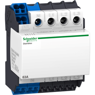Schneider distributionsblok for DIN-skinne 63A 4 polet 1x25 mm²,4x6 mm² pr fase og 12x6 mm² for Nulleder - 72 mm