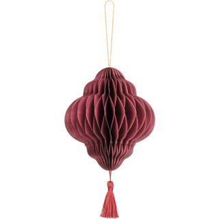 1 stk. dyb rød papir bivoks ornament lanterne, 13,2x15cm, let at hænge op, holdbar