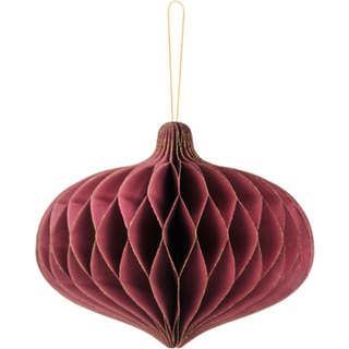 1 stk. Dyb rød oval papir bivoks ornament, 18x15cm, genbrugelig og let at hænge op