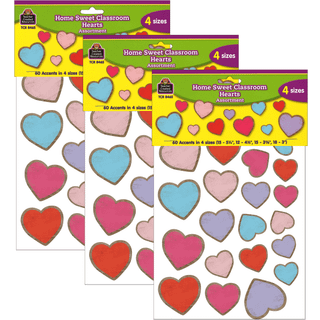 Hjem Sweet Classroom Hearts Accents Assorterede st?rrelser 60 pr. Pakke 3 pakker