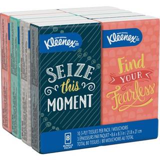 Kleenex On-The-Go ansigtsservietter: 8 pakker à 10 stk., 3-lags, 80 stk i alt — ultra-bløde, bærbare rejseservietter