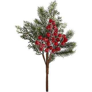 Næsten naturlig 20in. Iced fyr og bær kunstig plante (sæt af 4)