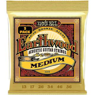 Ernie Ball Earthwood Medium 8020 Bronze Acoustic Guitar Strings 3-Pack 13-56 gauge (P03002)