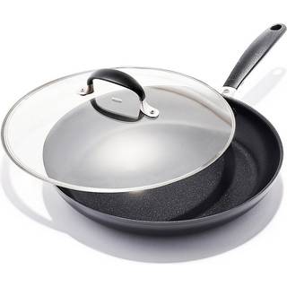 Oxo Good Grips 12 """" Frying Pan Skillet med l?g 3-lags tysk konstrueret nonstick coating rustfrit st?l h?ndtag med ikke-slip silikone sort