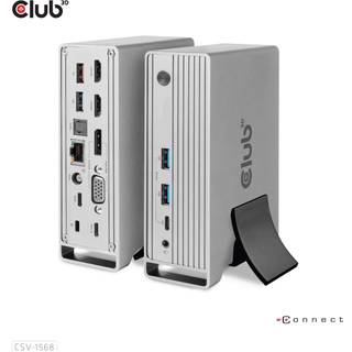 CLUB3D Docking station(Metal casing)1x USB Gen2 Type-C Female (data) 2x USB Gen2 Type-A Female 1x USB Gen1 Type-A Female 1x USB Type-A (RED) Smart Charging port 5V/2.4A Max. • 2x HDMI™ (DP Alt Mode) 1x DP™ (DP Alt Mode) hdr 1x VGA 1x RJ45 1 + 120 Watt