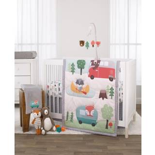 NoJo Little Love Retro Happy Camper Grn Aqua og Gr 3-delt brnehaveseng Sengetjsst - Dyne monteret tremmesengelagen og stvflser