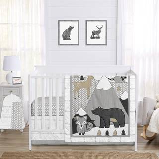 S?d jojo design beige gr? og hvid boho bjergdyr gr? skovskov venner baby unisex dreng eller pige b?rnehave krybbe senget?j s?t - 4 stykker - hjor