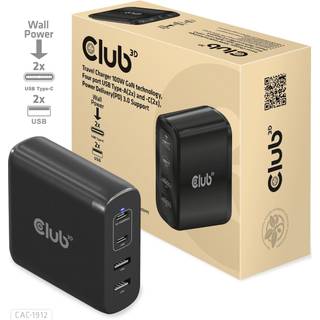 CLUB3D CAC-1912 oplader til mobil enhed Universel Sort Vekselstrøm Indendørs