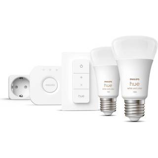 Philips hue wca startsæt 2 lyskilder standard e27 9w 1 bridge 1 switch 1 plug