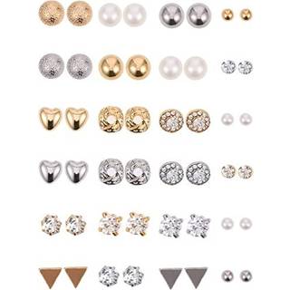BBTO 24 par Studøreringe Crystal Pearl Earring Set Ear Stud smykker til kvindelige mænd (guld)