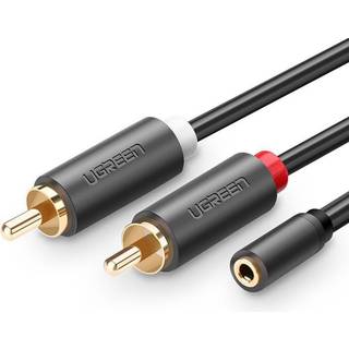 Ugreen AV102 10588 lydkabel 3,5 mm til 2RCA – 1 meter – grå