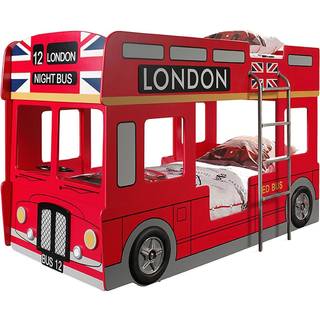 Køjeseng til børn – London bus, 90 × 200 cm, rød