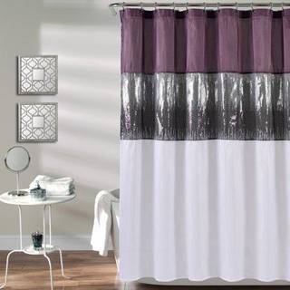 Frodig indretning nattehimmel bruser gardin sequin stof skinnende farveblok design til badeværelse 72 """" x 72 """" lilla & hvid