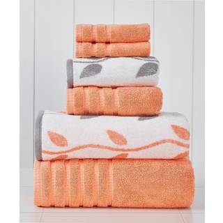 Amrapur Overseas 6-delt garnfarvet ?kologiske vinstokke Jacquard/Solid Ultrabl?d 500GSM 100% k?mmet bomuldsh?ndkl?des?t [Coral]