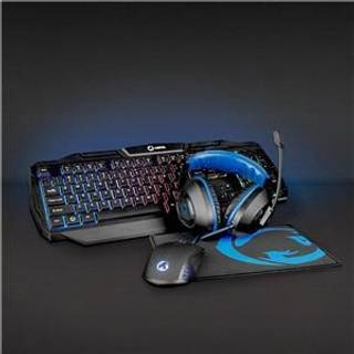Nedis - 4 i 1 Gaming sæt (tastatur/mus/headset/musemåtte) - nordisk layout (Sort/blå)