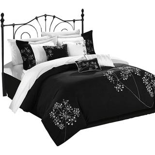 Chic Home 8-Piece Embroidery Comforter Set Queen Livingston Black