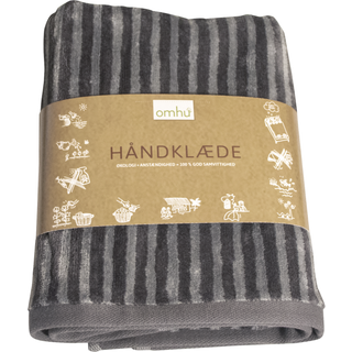 Omhu - Frotté Velour stribet håndklæde - Grå/Lys grå